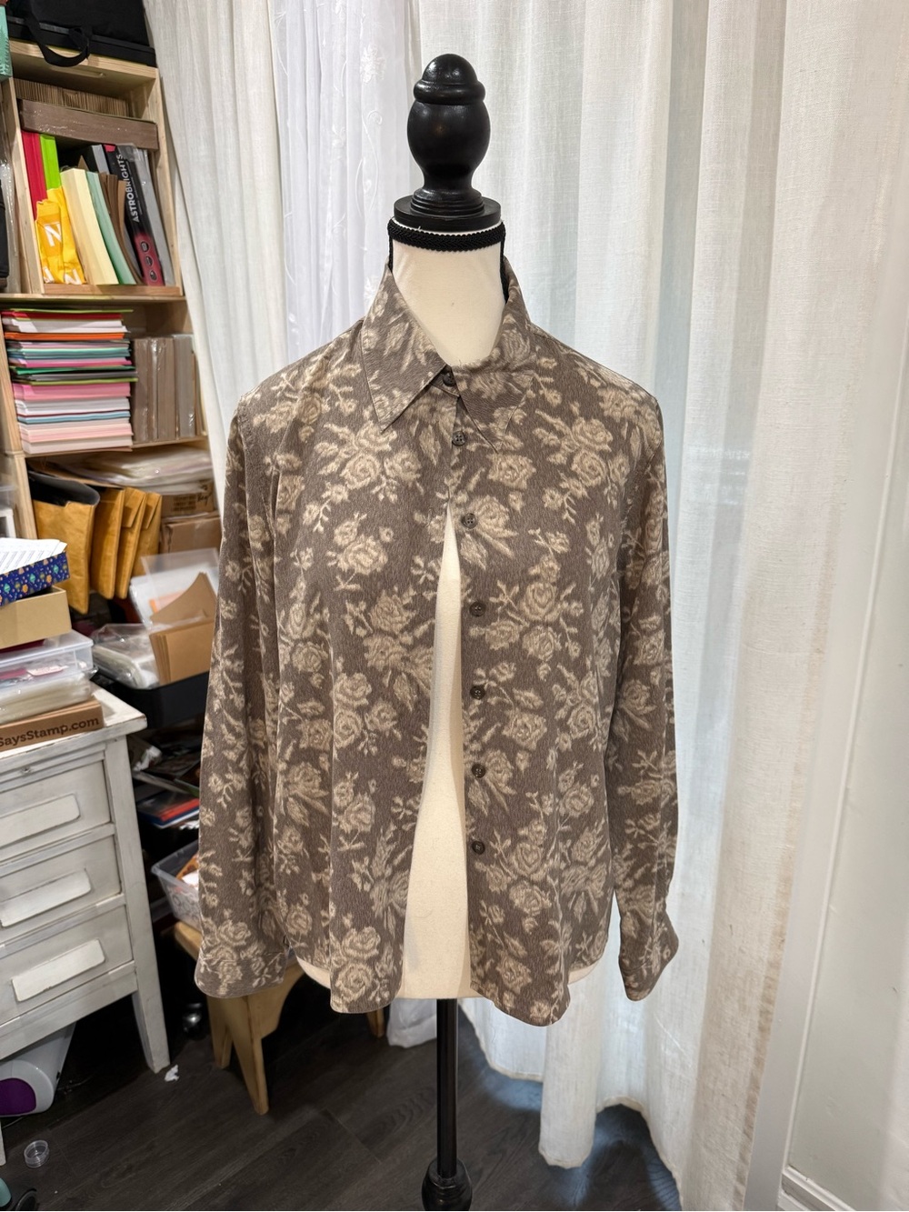 Jones New York Taupe Floral Lightweight Shirt Jacket